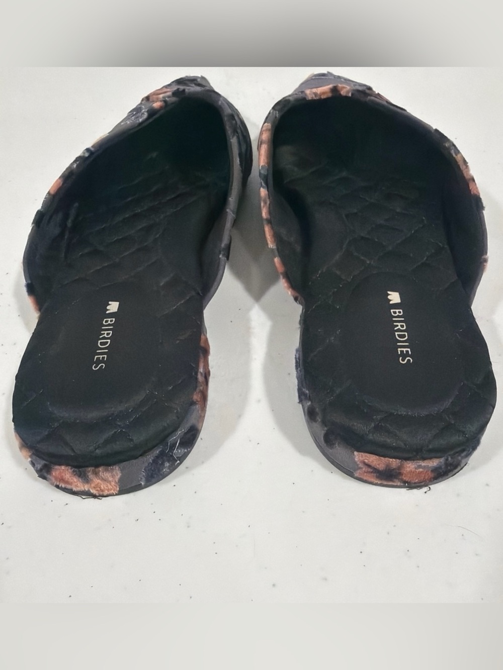 NWOT Birdies “the swan” Pointed Floral velvet mules in Gray and Peach - Picture 7 of 8